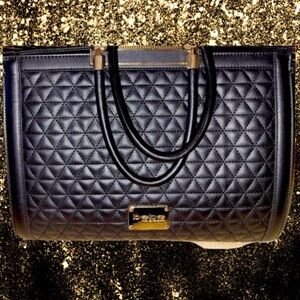 bebe Quilted Satchel Purse, Black